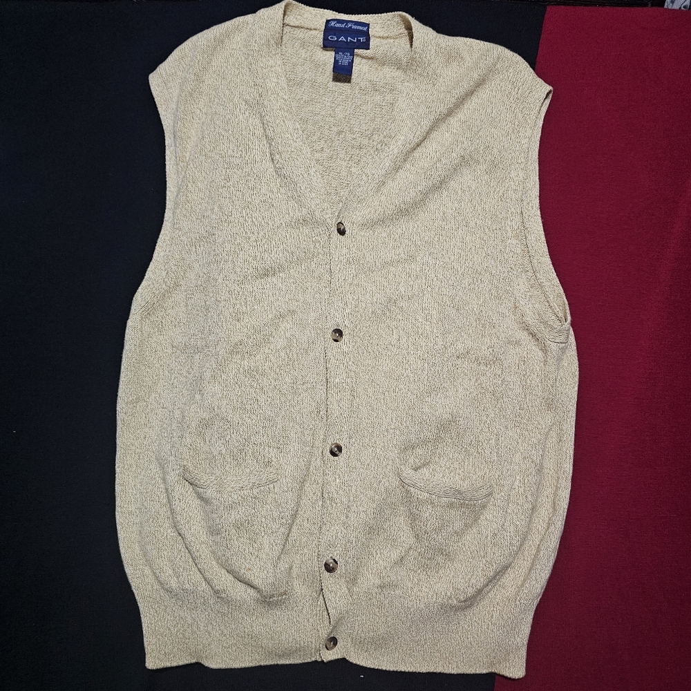 Gant Sweater Vest Mens Xlarge Button Up Cotton Hand Framed Vintage
